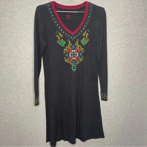 Double D Ranch Embroidered Jersey Gray V Neck Dress